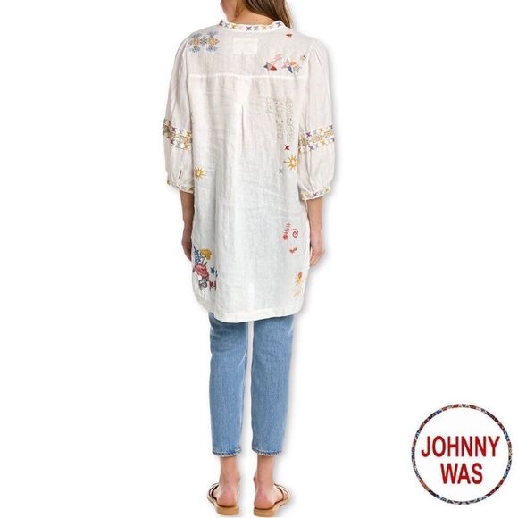 Johnny Was **NWT** Azusa Linen Tunic in Natural w/ Embroidery - Picture 5 of 7